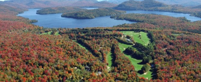 Aerial view of Lake Placid and golf course.