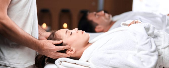 Woman receiving a scalp massage.