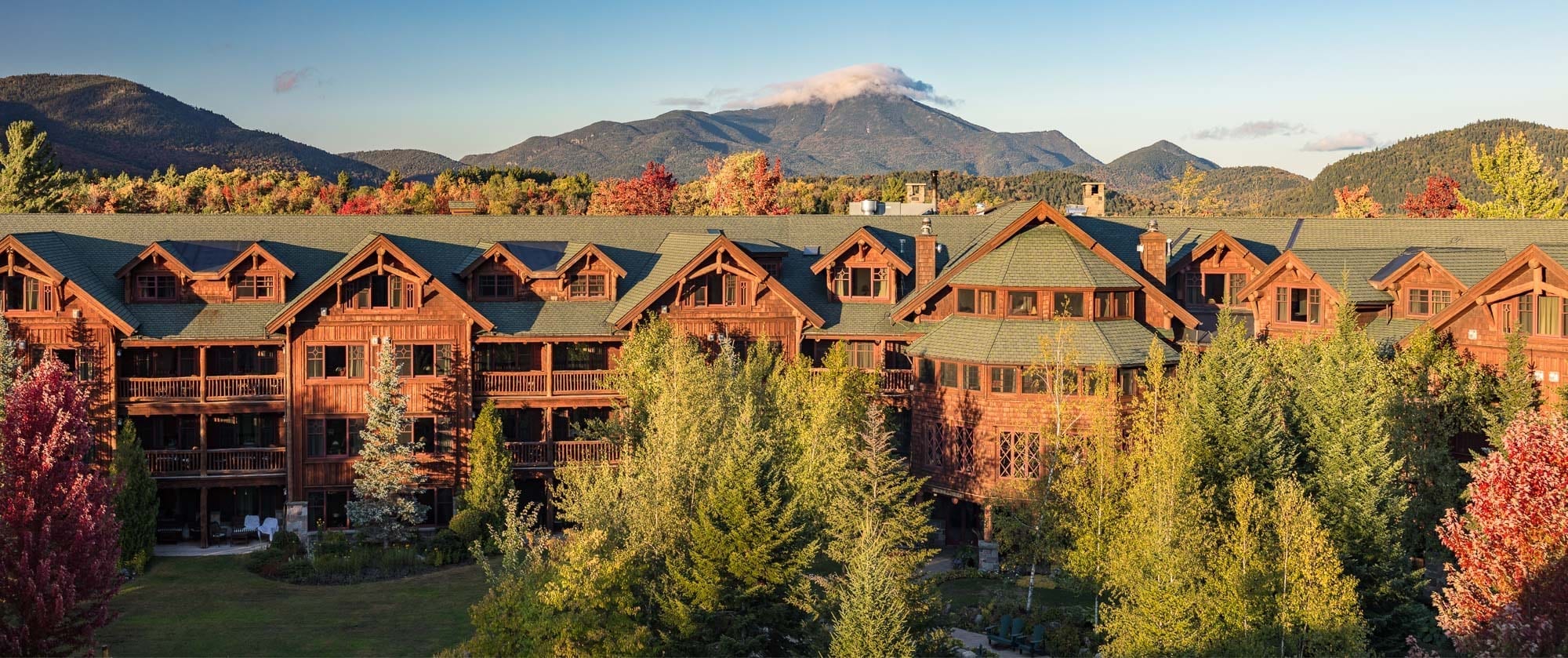 Whiteface Lodge and hills in autumn.