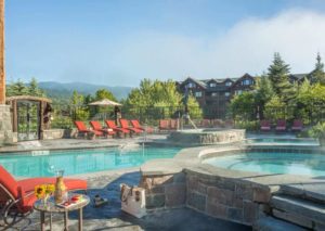 Whiteface Lodge's outdoor swimming pool in Lake Placid