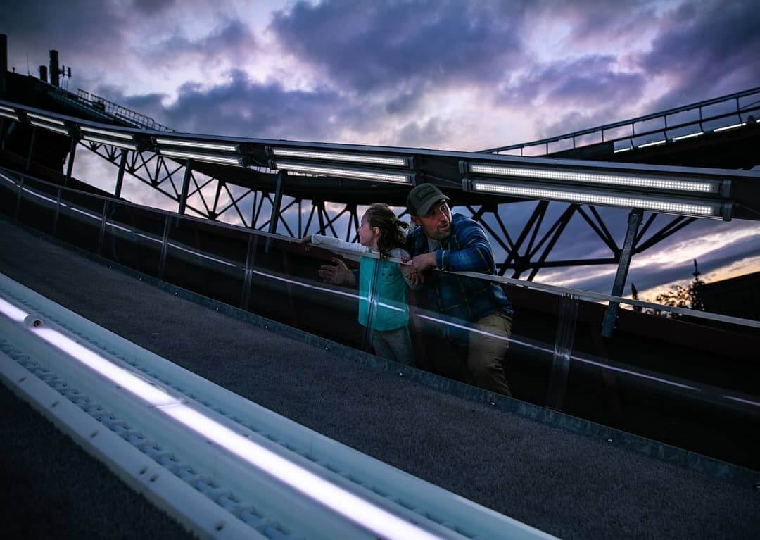 A dad and daughter at the Olympic ski jumps on a Father's Day trip to Lake Placid