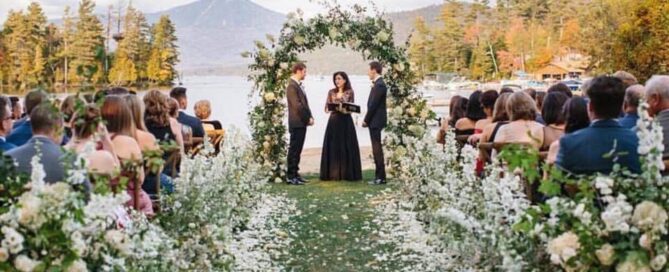 A couple getting married in Lake Placid at Whiteface Lodge