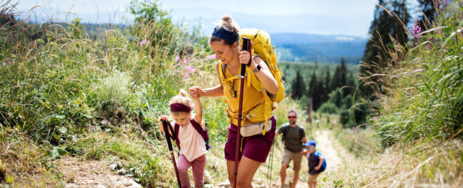 A family on a Mother's Day hike during a trip to Lake Placid
