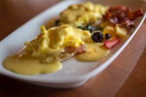 The eggs benedict plate at Kanu Dining Room in Lake Placid